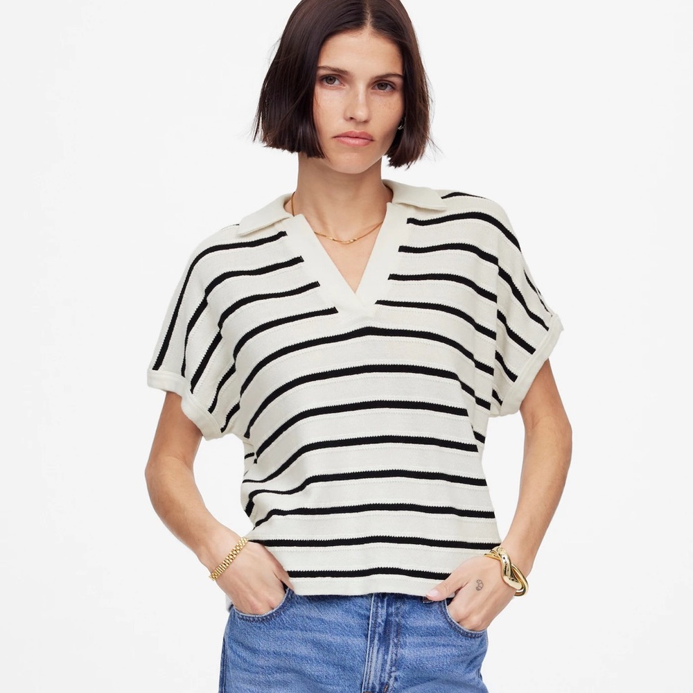 Madewell Relaxed V-Neck Polo Shirt | Medium